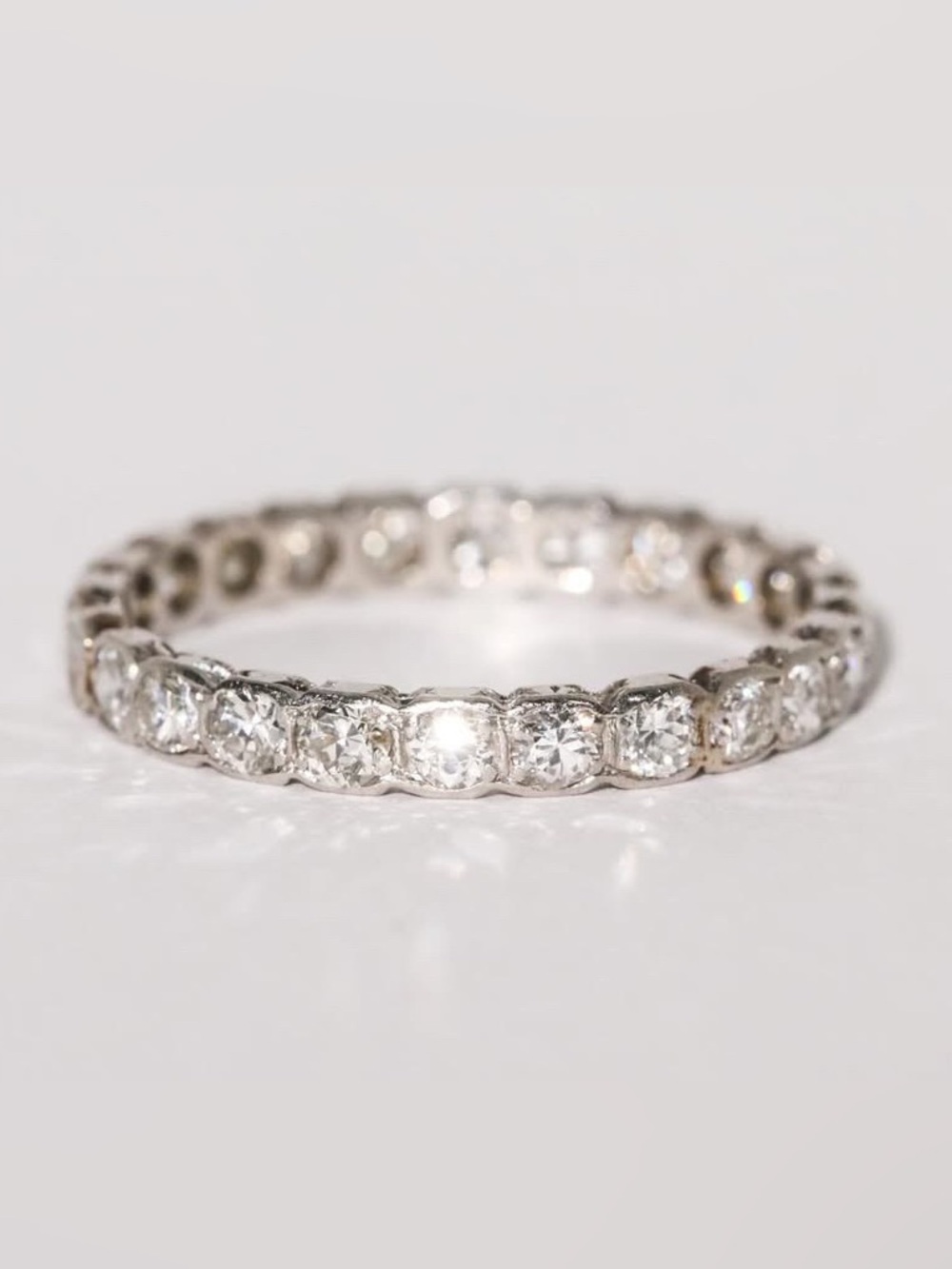 Art Deco Platinum Old European Diamond Eternity Band Ring Size 7.5 Antique